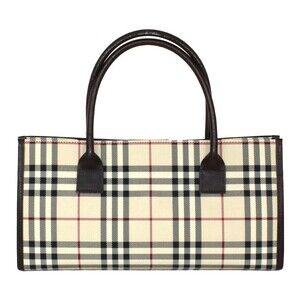 Burberry black tote leather canvas bag Nova horizontal Check handbag Tan Beige